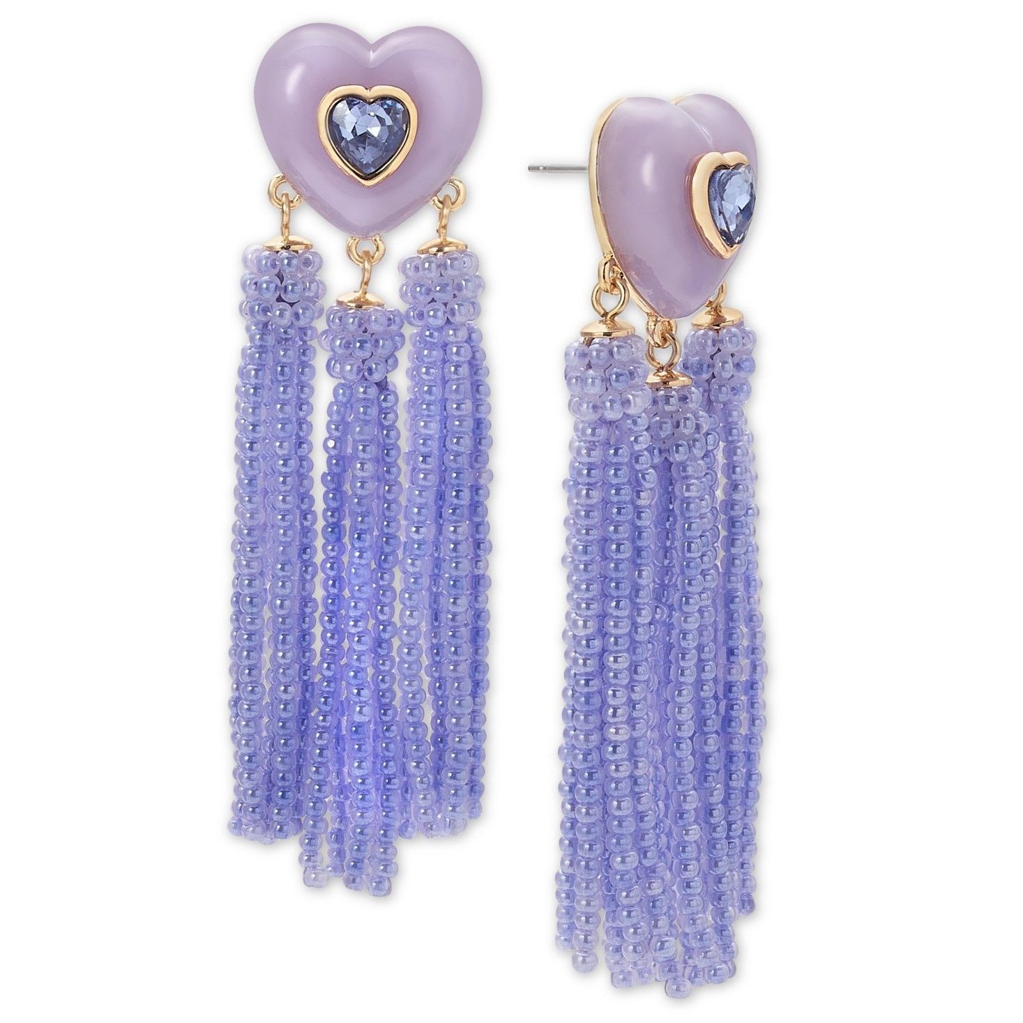 Other ON 34th Crystal Heart Earrings w/ Purple Beaded Fringe Size ONE SIZE - 7 Thumbnail