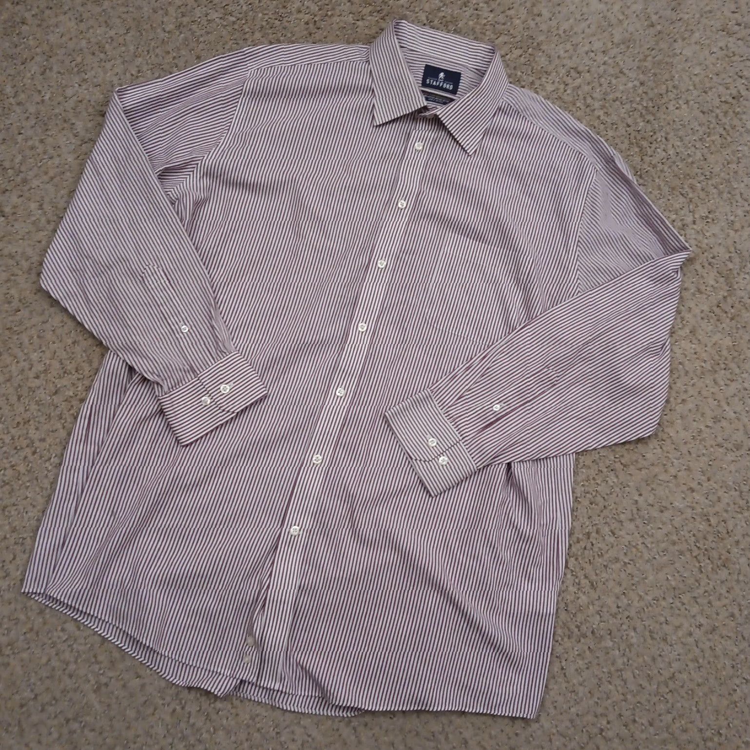Stafford Stafford Shirt Mens 17.5 Red Striped Long Sleeve Button Up Easy Care Size US XXL / EU 58 / 5 - 2 Thumbnail