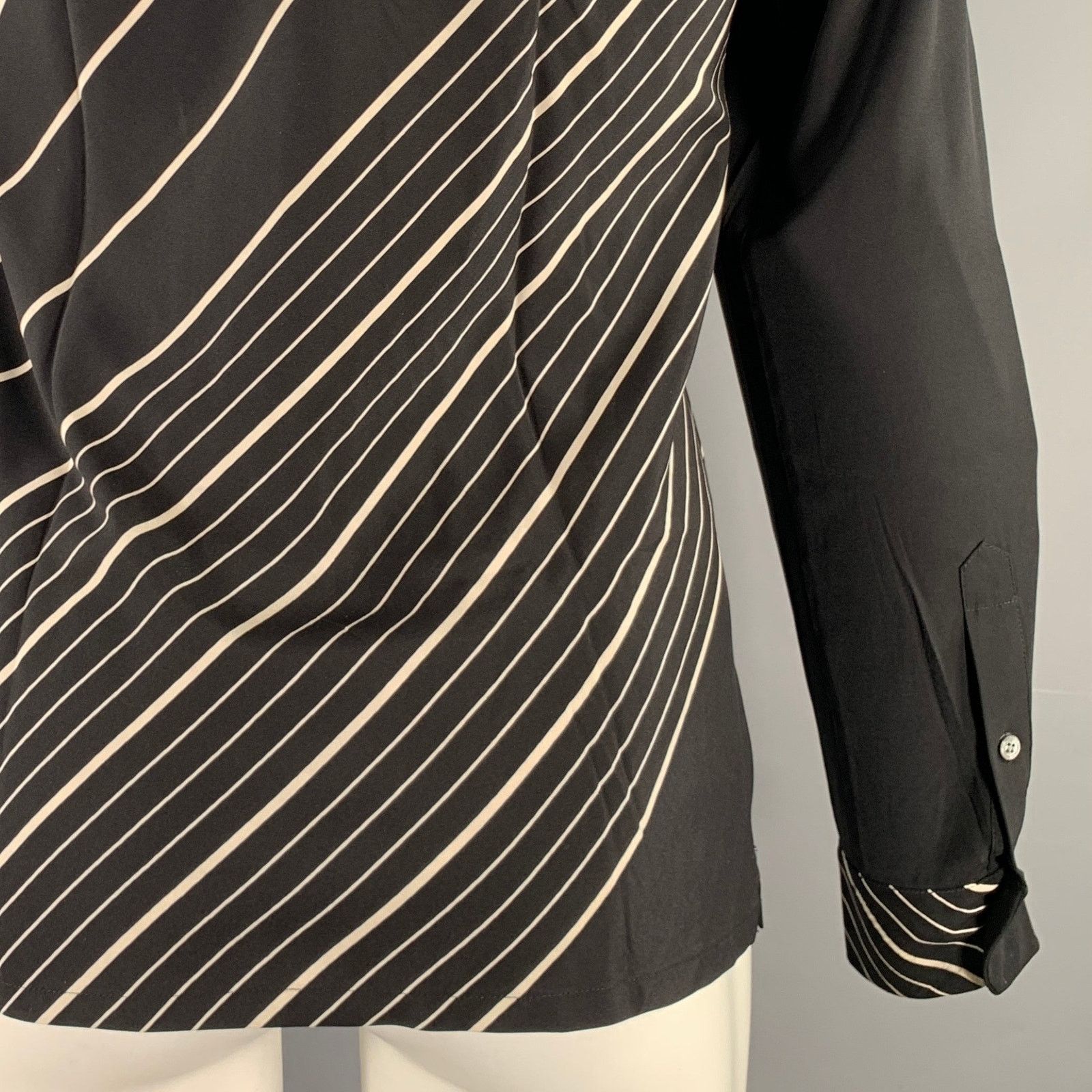 Theory Size S Black Stripe Silk Blend Button Up Long Sleeve Shirt Size US S / EU 44-46 / 1 - 2 Thumbnail