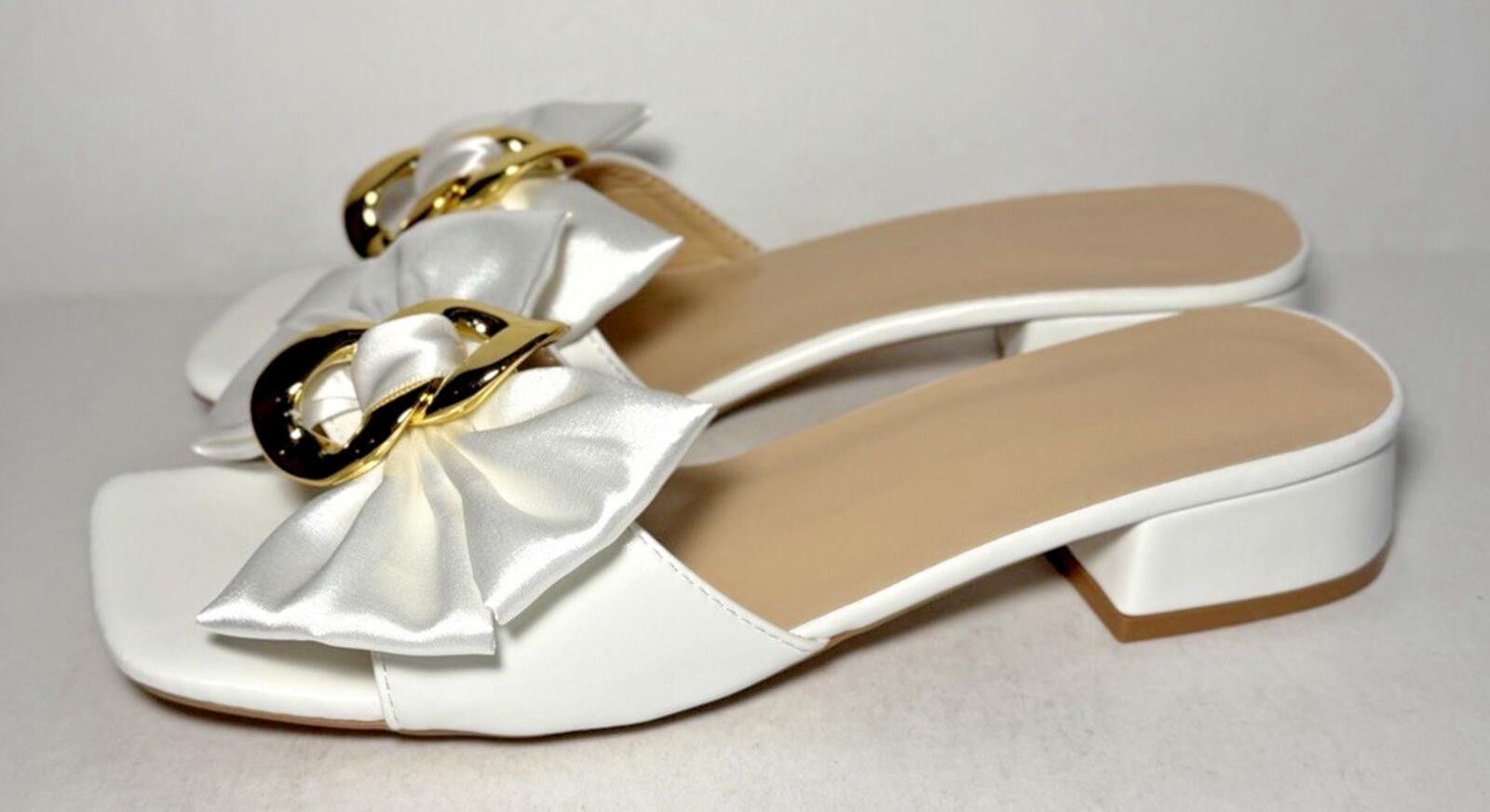 The Unbranded Brand Women's Chunky Heel Mule Sandal Slip On Bow White Size US 7.5 / IT 37.5 - 2 Thumbnail