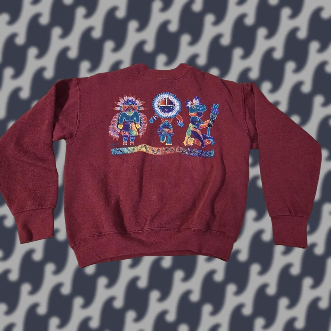 Fruit Of The Loom Fruit of the Loom Sweatshirt Mens Medium Crewneck Embroidered Southwest Kachina Red Graphic Print Fleece Size US M / EU 48-50 / 2 - 1 Thumbnail