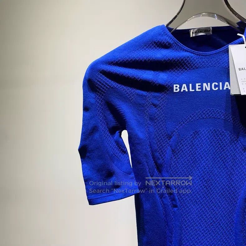 Balenciaga Balenciaga Blue Chest Logo Tight Short Sleeve Size XS / US 0-2 / IT 36-38 - 5 Thumbnail