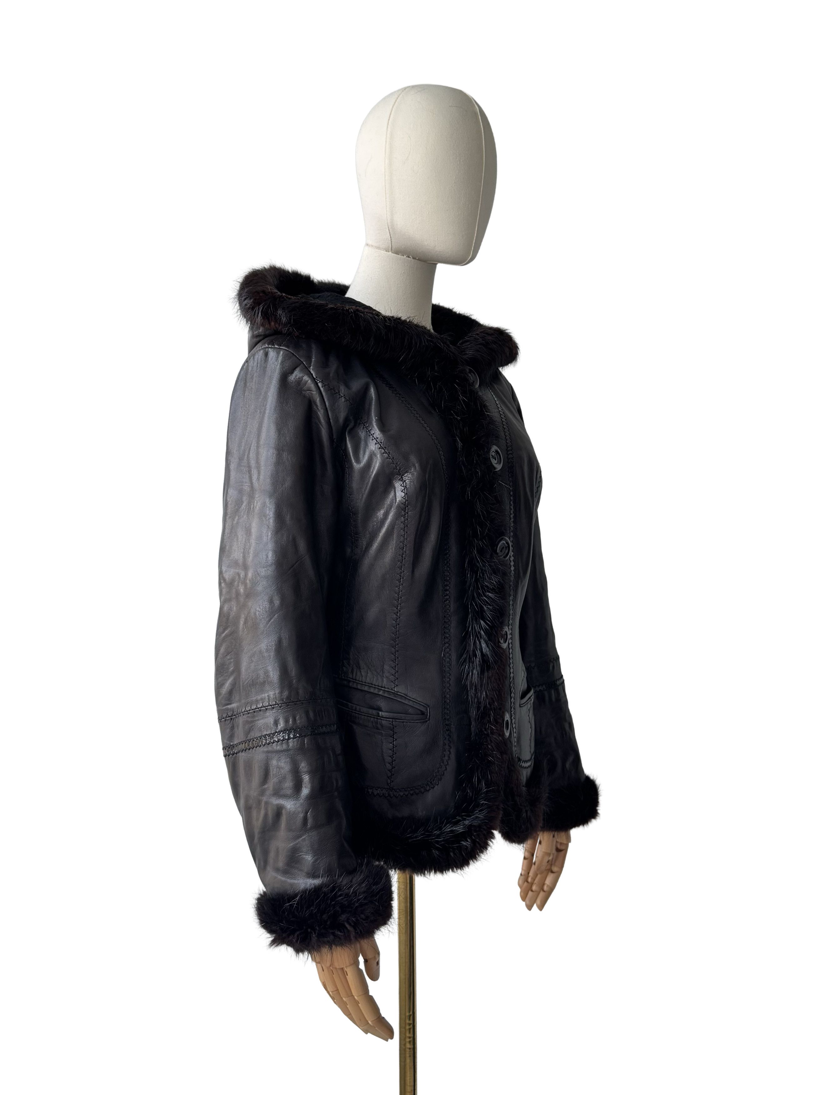 Vintage Vintage Cropped Leather Hooded Jacket Size L / US 10 / IT 46 - 1 Thumbnail