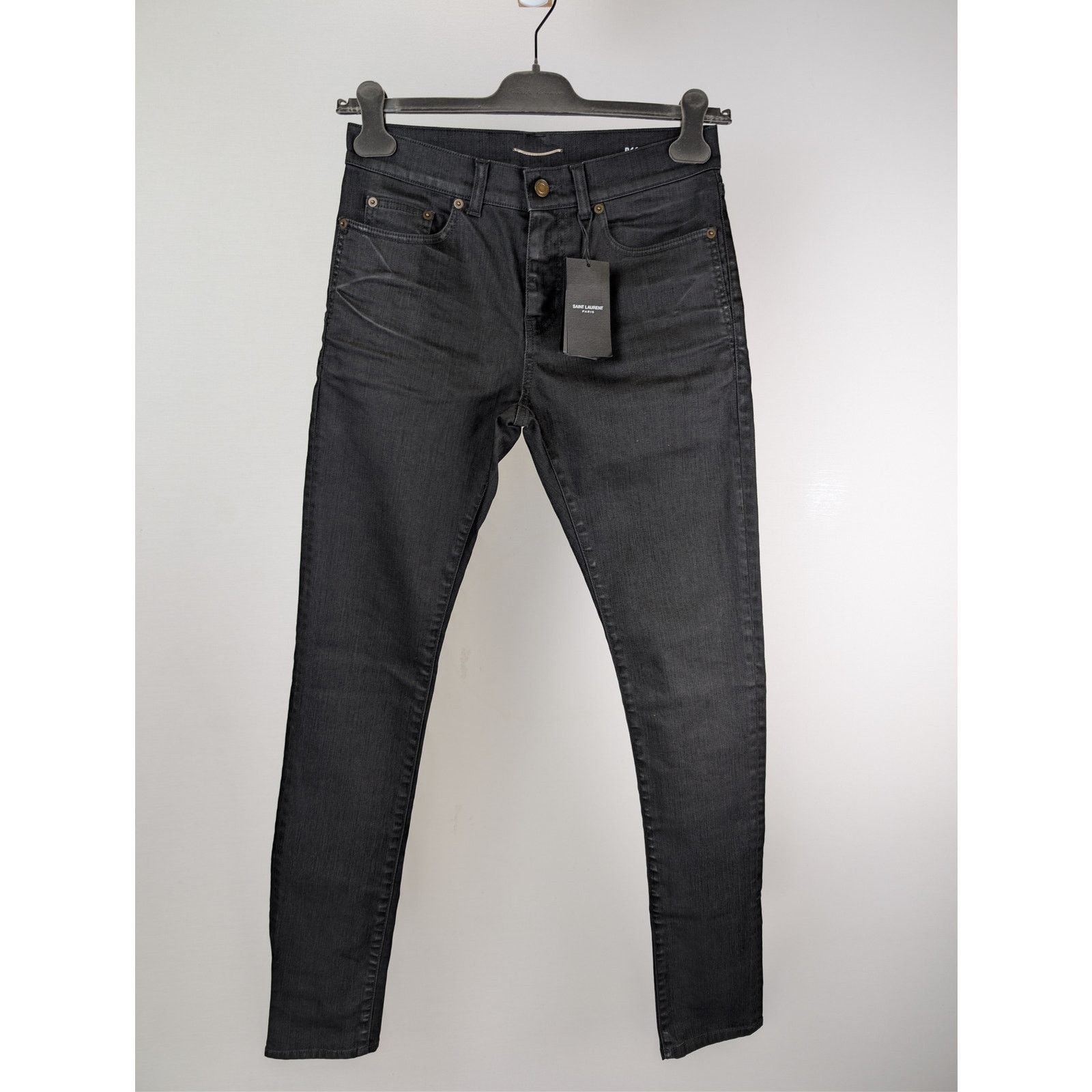 Saint Laurent Paris o1rshd1 Skinny Medium Waist Denim Jean in Black/Light Glazed Size US 29 - 2 Thumbnail