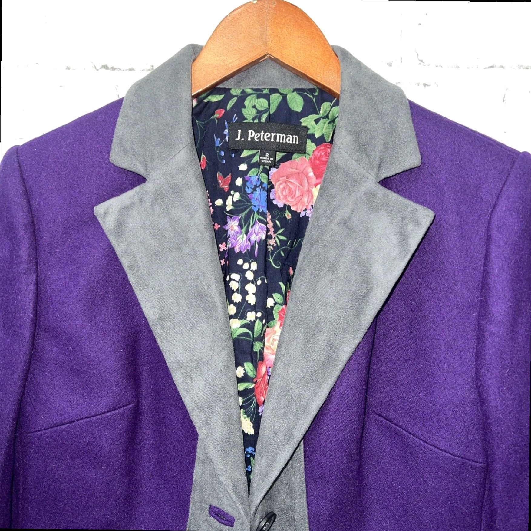 Vintage J Peterman Wool Blend Blazer Womens Size 2 Purple Size XS / US 0-2 / IT 36-38 - 2 Thumbnail