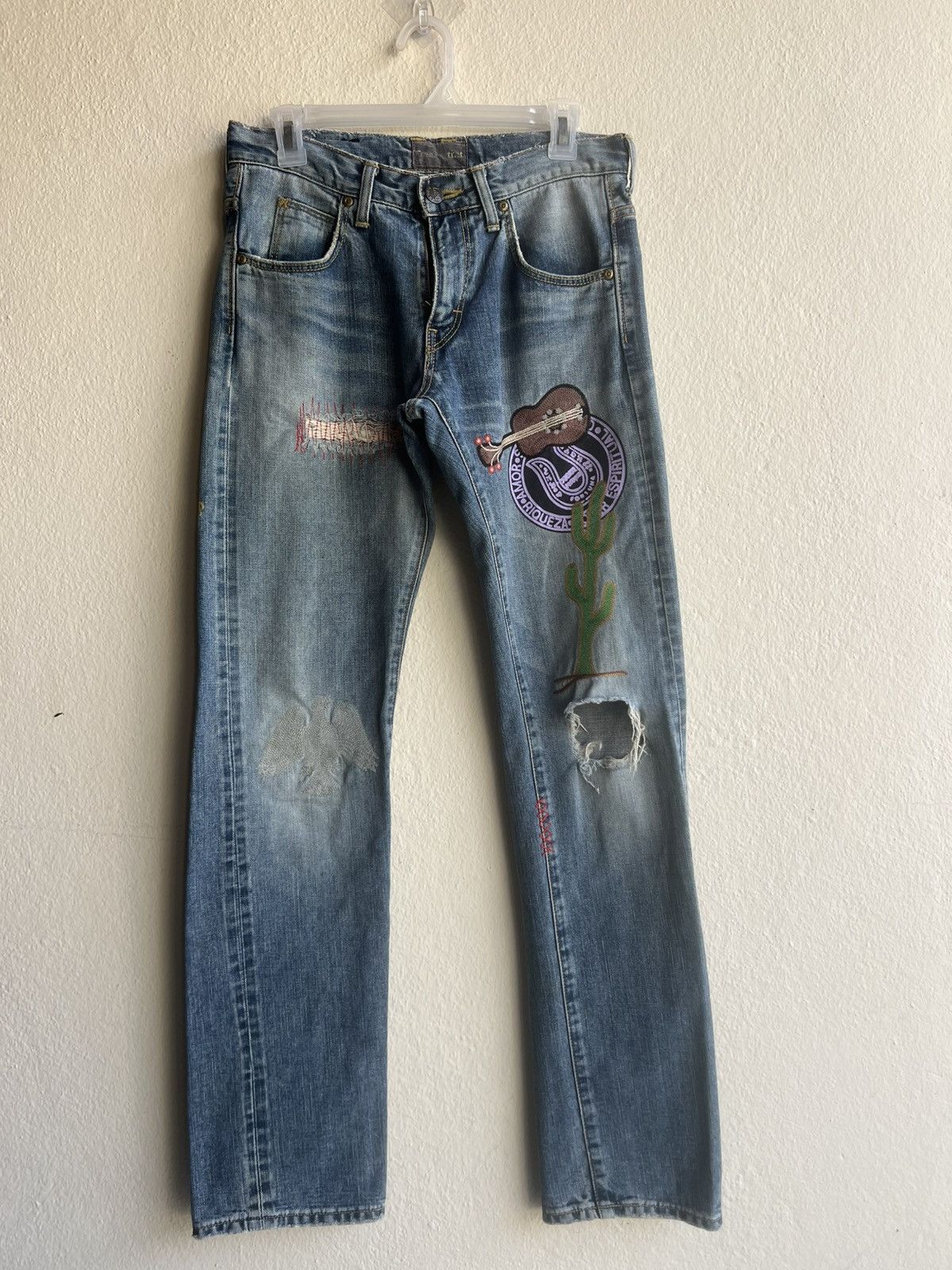 Lee Lee X TMT Japan Distress Embroidery Denim Selvedge Jeans Size US 29 - 23 Thumbnail