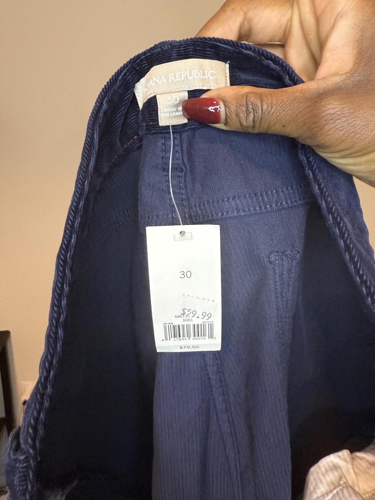 Banana Republic Banana Republic Women's Navy Blue Velvet Pants - Size 30 Size 30" / US 8 / IT 44 - 1 Thumbnail