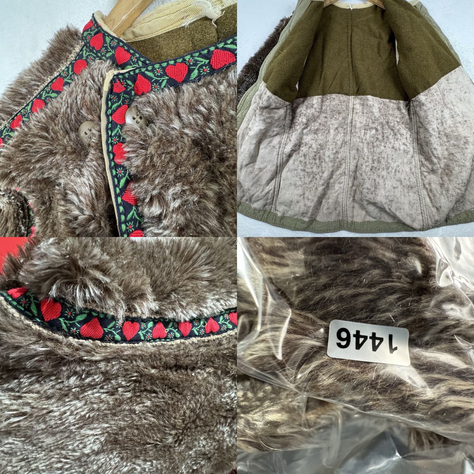Folk VINTAGE 1960s Boho European Folk Style Faux Fur Coat Jacket S/M Brown Heart Trim Women's Size S / US 4 / IT 40 - 9 Thumbnail