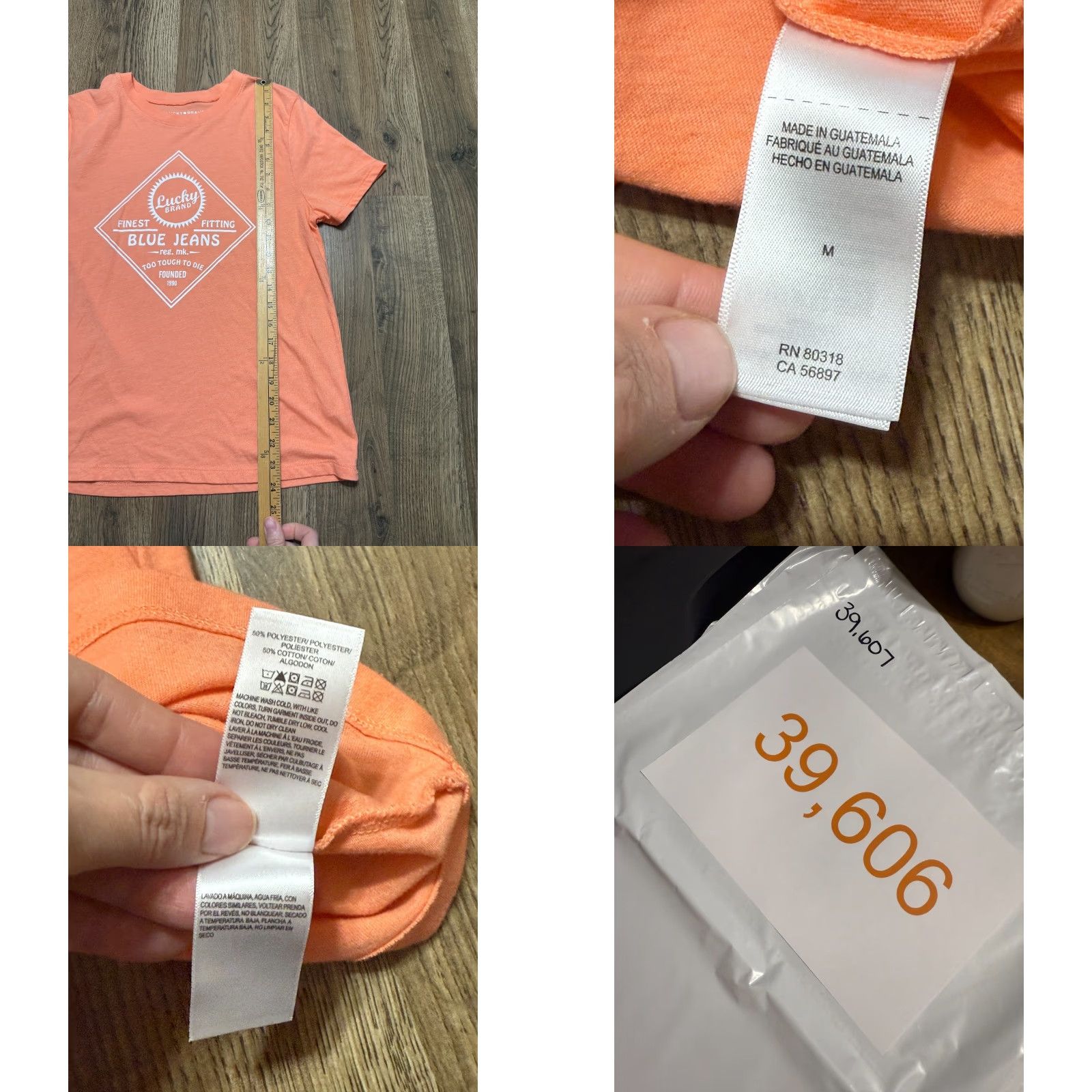 Lucky Brand Lucky Brand T-Shirt Women Medium Orange White Blue Jeans Print Crew Neck Size 32" / US 10 / IT 46 - 8 Thumbnail