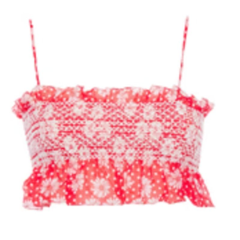 Lisa Marie Fernandez Lisa Marie Fernandez Cropped smocked printed voile top red Size L / US 10 / IT 46 - 1 Thumbnail