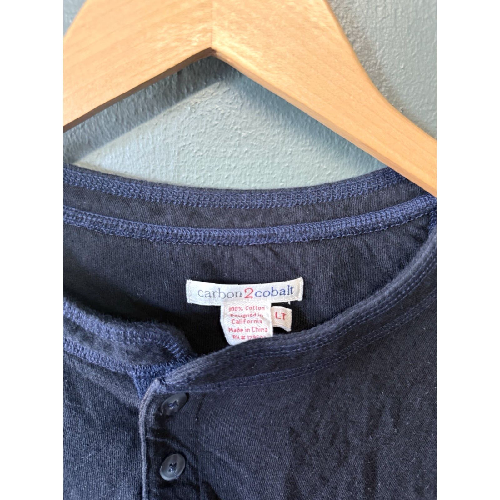 Carbon2Cobalt VINTAGE Carbon 2 Cobalt Mens Blue Long Sleeve Henley Shirt L Tall Size US L / EU 52-54 / 3 - 3 Thumbnail