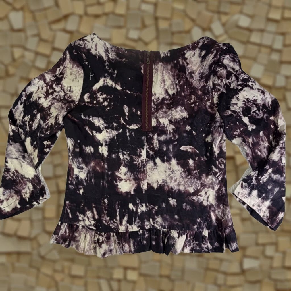 Vintage AG Adriano Goldschmied 100% Silk Tie Dye Ruffle Blouse - Plum/Purple M Women Shirt Size M / US 6-8 / IT 42-44 - 1 Thumbnail