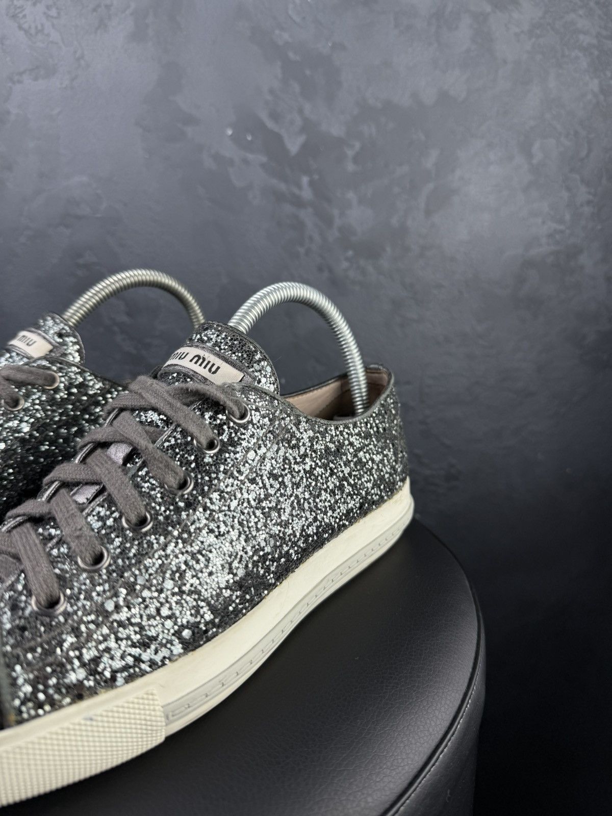 Miu Miu Miu Miu Metallic Grey Glitter Low Top Sneakers Size 38.5 Size US 8 / IT 38 - 2 Thumbnail