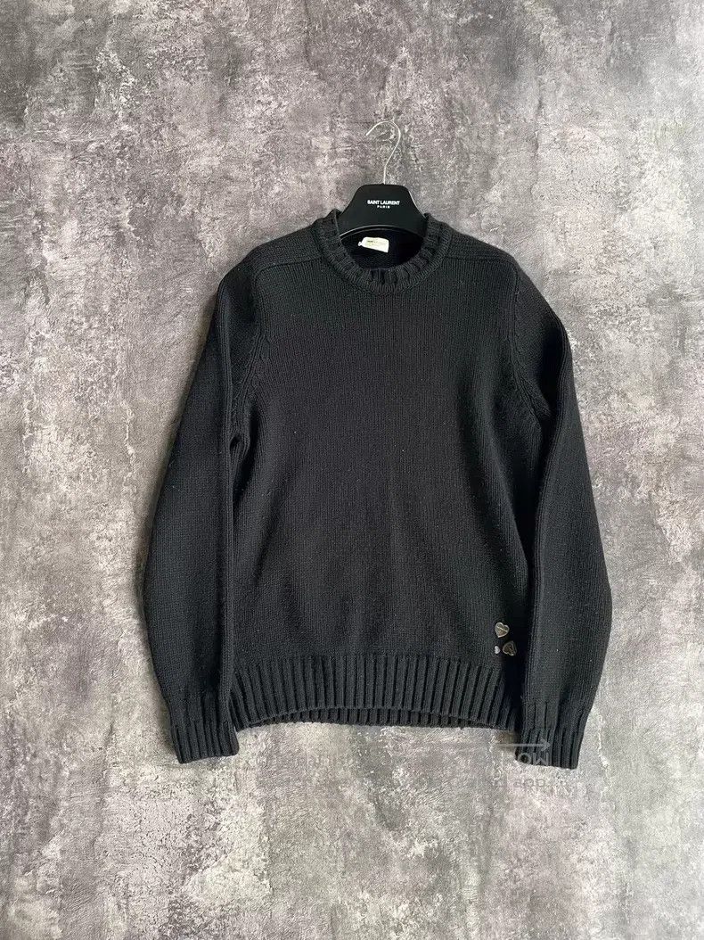 Saint Laurent Paris Saint Laurent Paris Lightning Heart Badge Round Neck Wool Size US L / EU 52-54 / 3 - 1 Thumbnail
