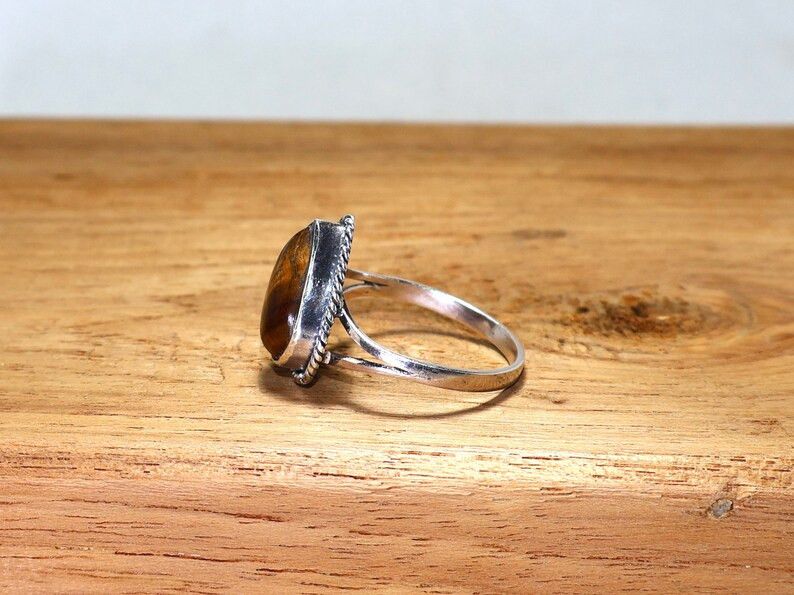 Handmade Sterling Silver Tiger's Eye Ring: Handmade Boho Jewelry Size ONE SIZE - 4 Thumbnail