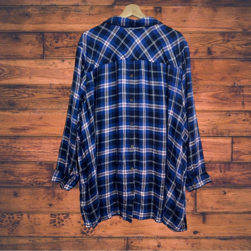 Other Catherines Royal Blue Plaid Button Back Shirt 4X Size 4XL / US 24-26 - 2 Thumbnail