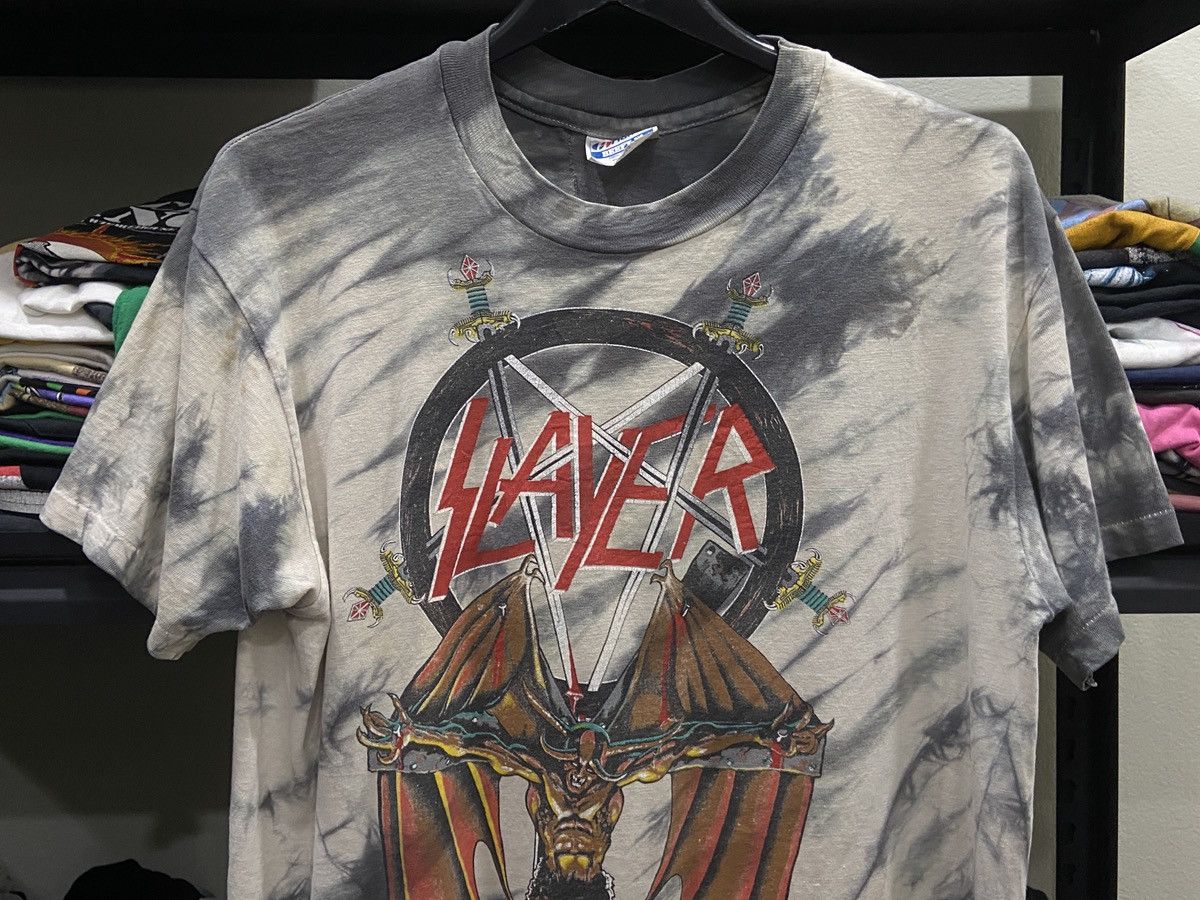 Band Tees × Vintage Vintage 1988s Slayer Thrash Heavy Metal Band TOUR TShirt Size US L / EU 52-54 / 3 - 2 Thumbnail