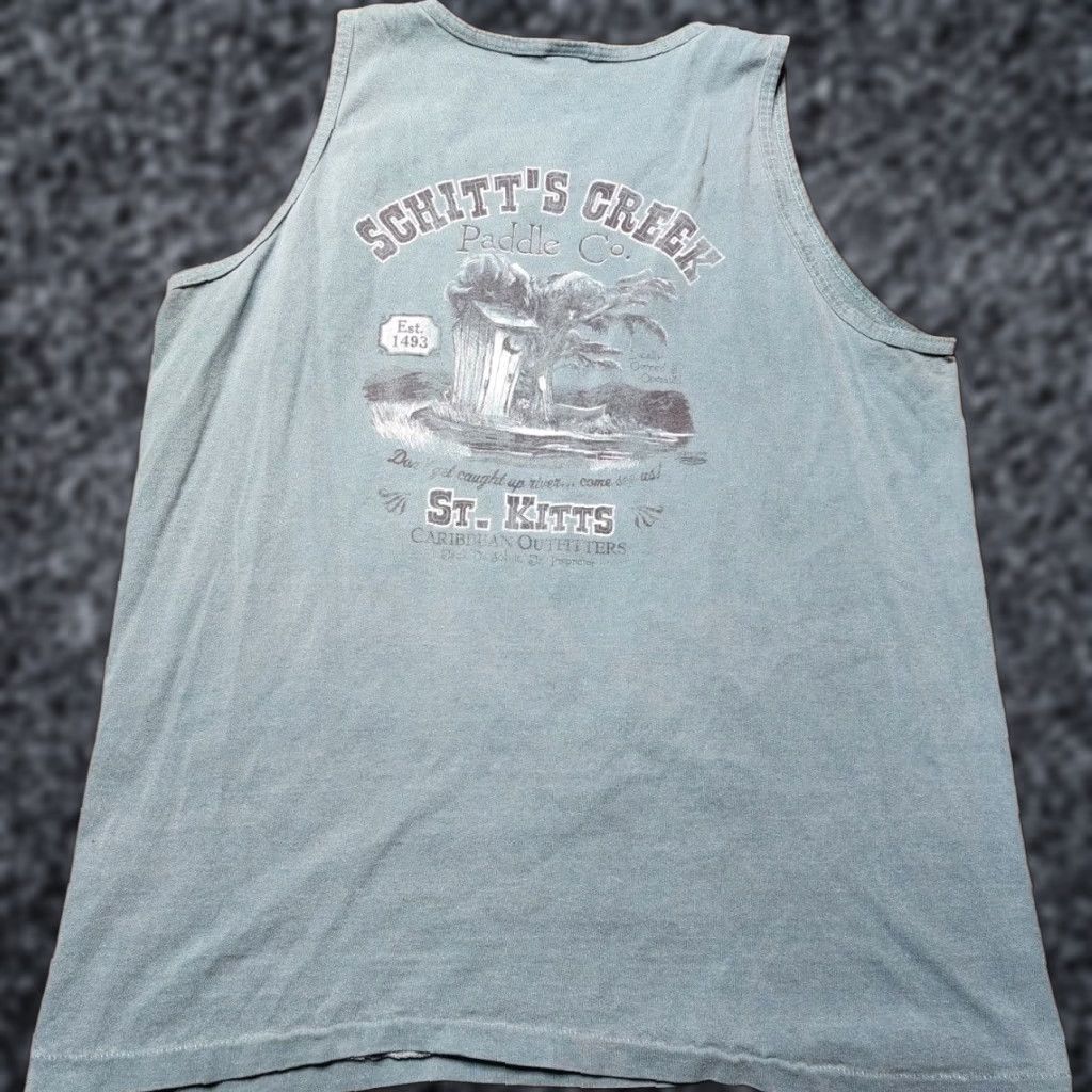 CO VINTAGE Mens L Schitts Creek Paddle Co T Shirt St Kitts Tank Top Distressed Size US L / EU 52-54 / 3 - 1 Thumbnail