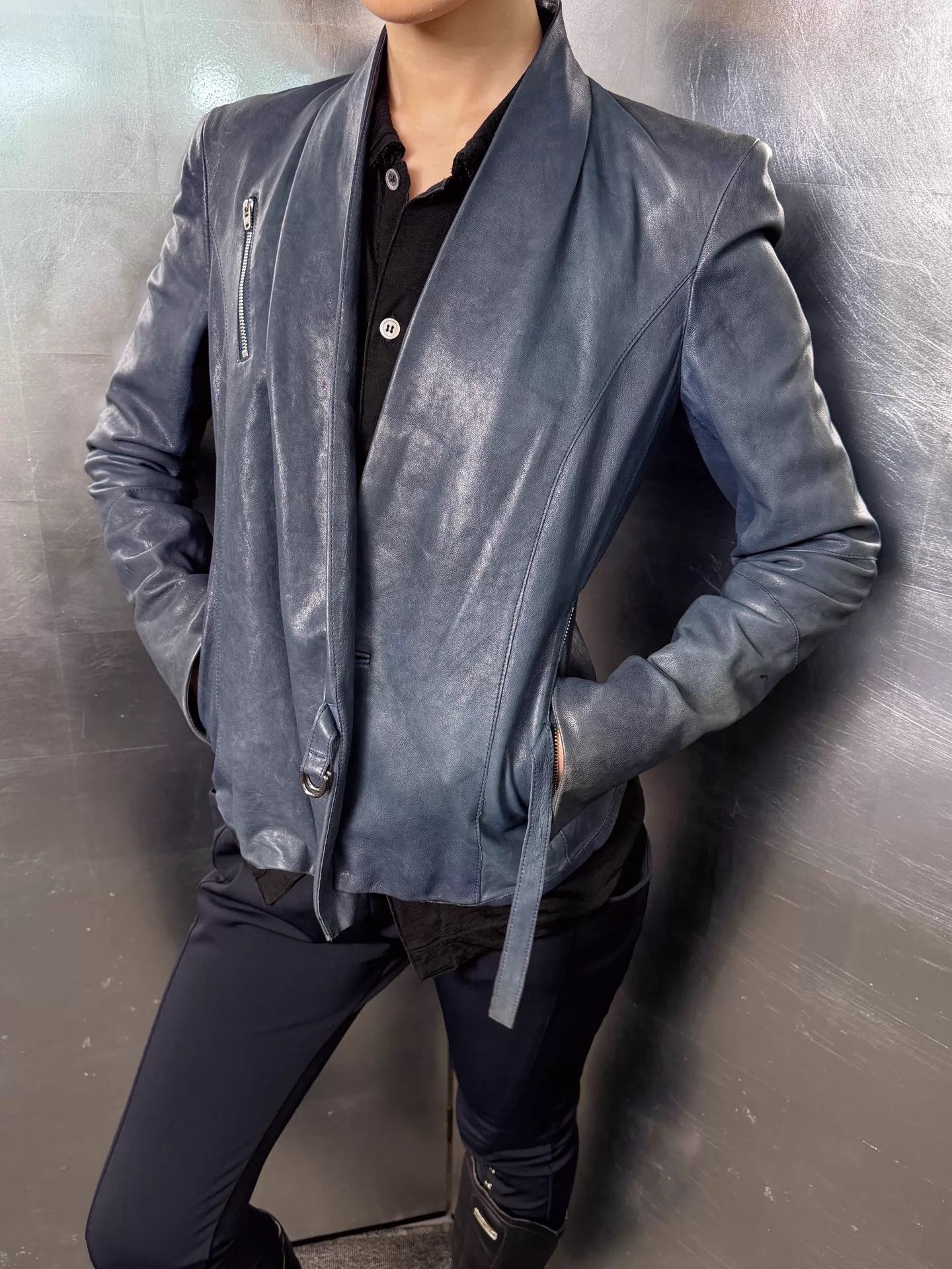 Helmut Lang Helmut Lang Graphite Blue Industrial Leather Jacket S Size S / US 4 / IT 40 - 7 Thumbnail