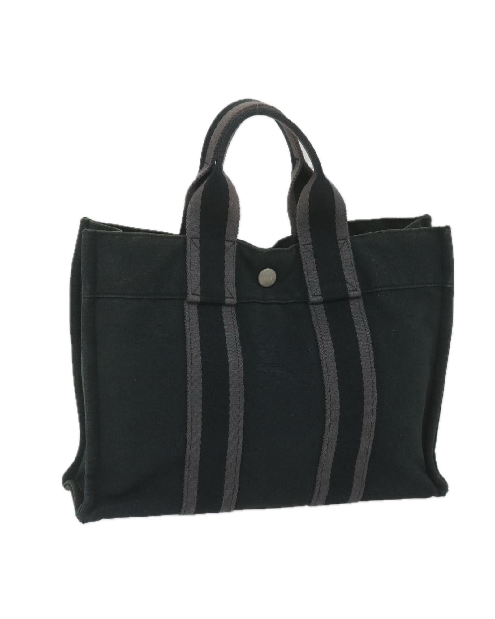 image of Canvas Black Hand Bag With Accessory - Authentic Hermes, Women's