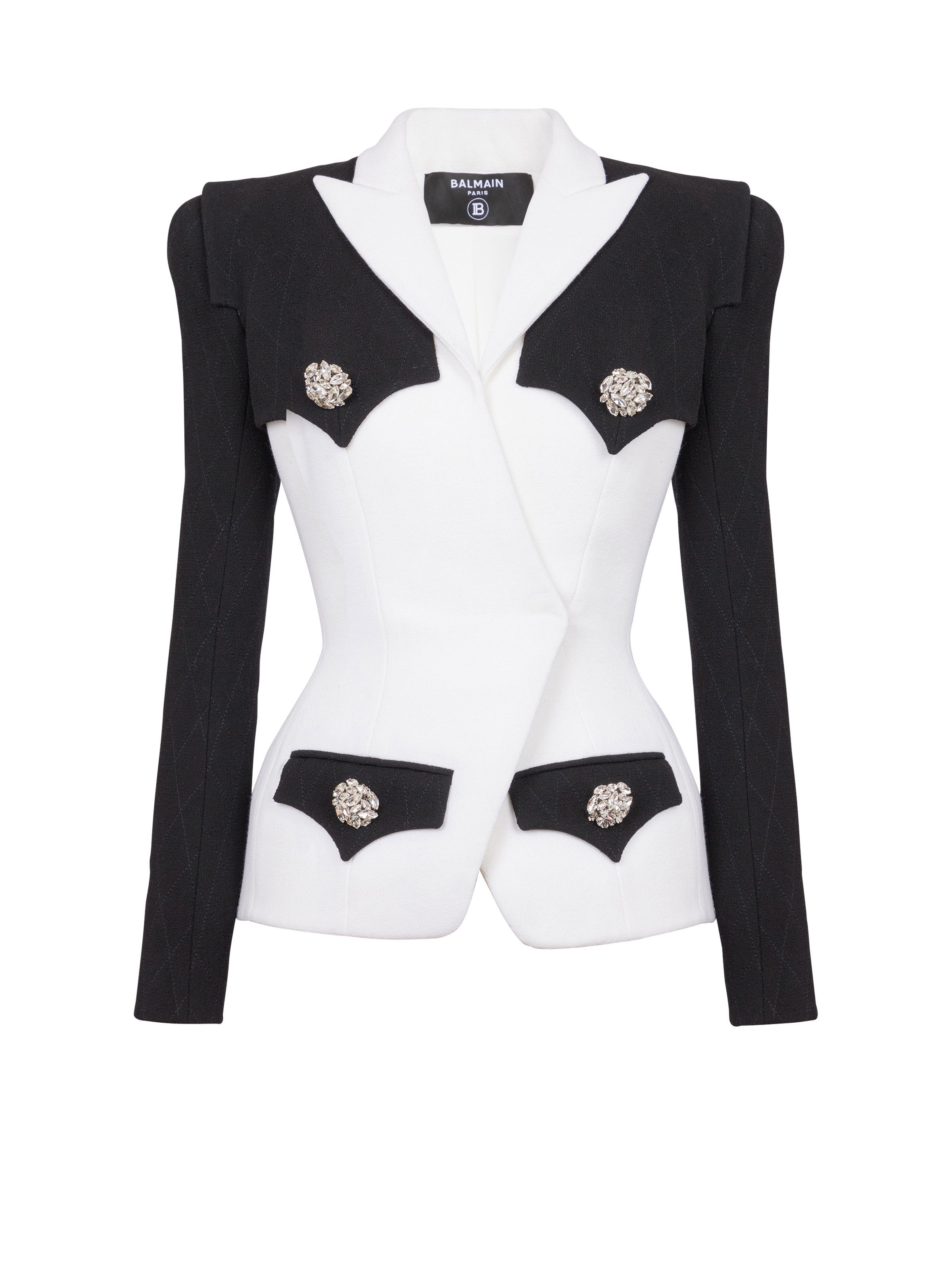 Balmain o1s1wg110825 Double Crepe Jacket in Black/White Size S / US 4 / IT 40 - 1 Thumbnail