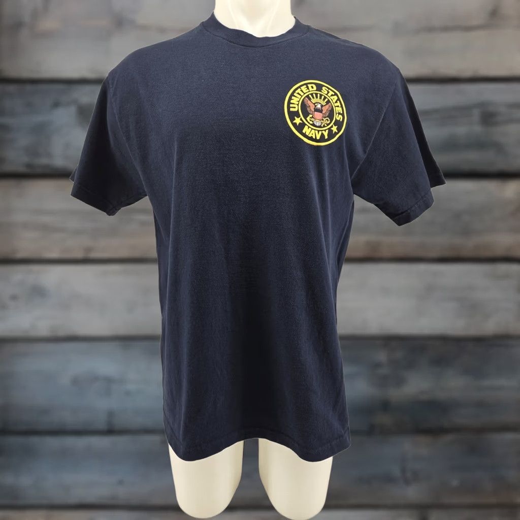 Vintage VINTAGE United States Navy T-Shirt Men’s Sz L Blue American Flag Y2K Made In USA Shirt Mens Large Blue USA Flag Graphic Print Crew Neck Short Sleeve Size US L / EU 52-54 / 3 - 1 Thumbnail