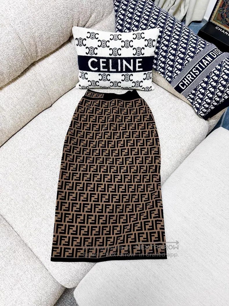 Fendi Fendi Brown Classic Double F Monogram Knit Midi Skirt Size 25" / US 0 / IT 36 - 1 Thumbnail