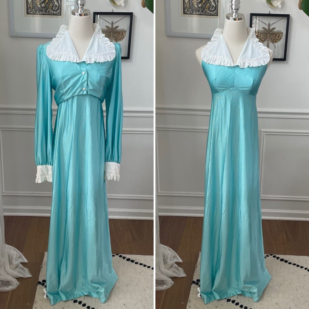 image of Vintage 60S 70's Turquoise Carol Gowns By Mr Walter 2Pc Gown in Blue, Women's (Size XS)