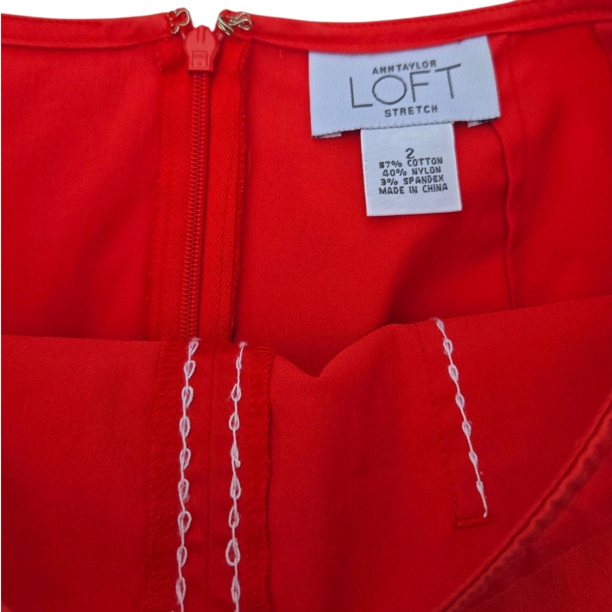 Loft Ann Taylor Loft | Red A-Line Skirt w/White Stitching |Size 2 Size 26" / US 2 / IT 38 - 3 Thumbnail