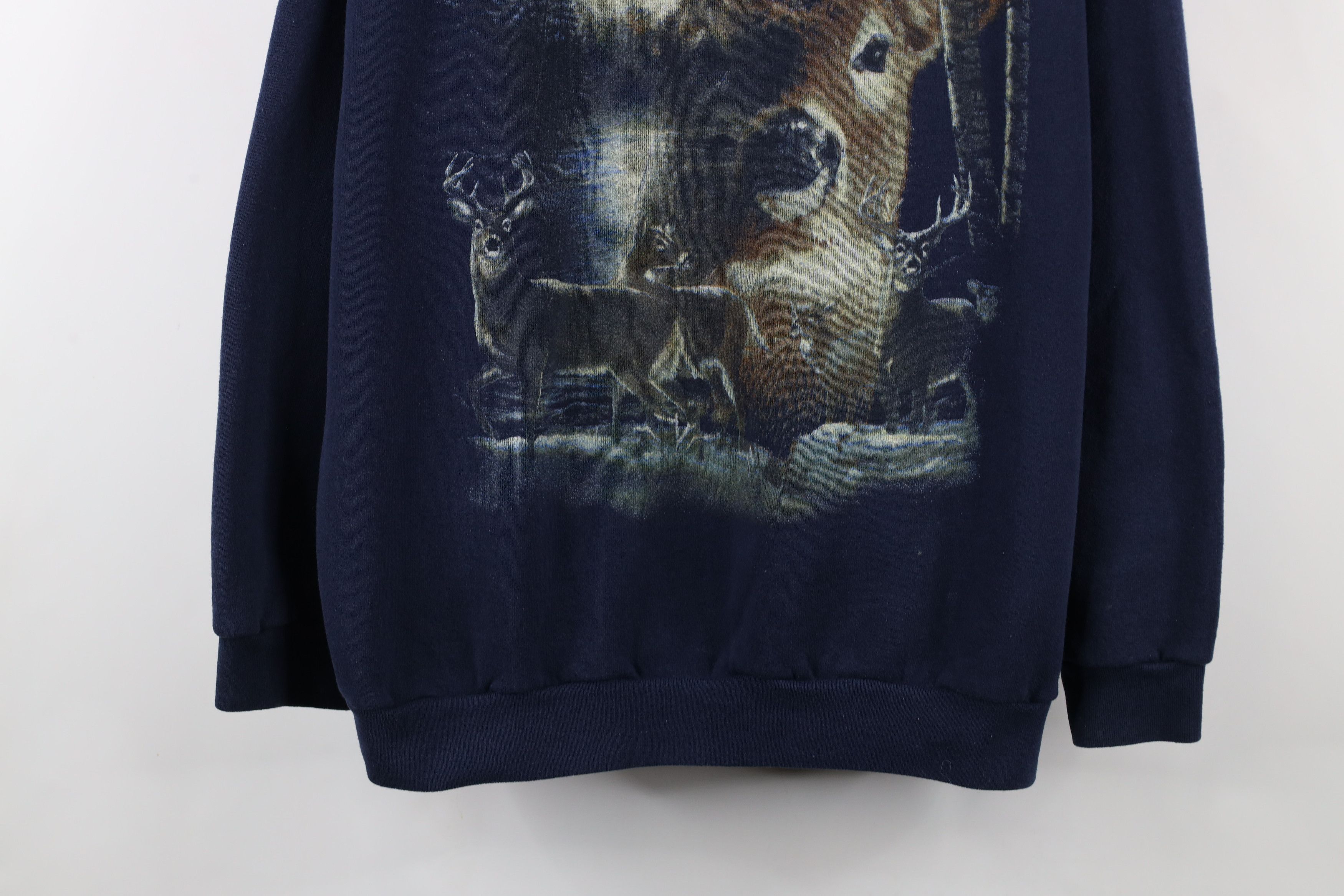 Vintage Vintage 90s Streetwear Nature Deer Buck Sweatshirt Blue Size US XXL / EU 58 / 5 - 3 Thumbnail
