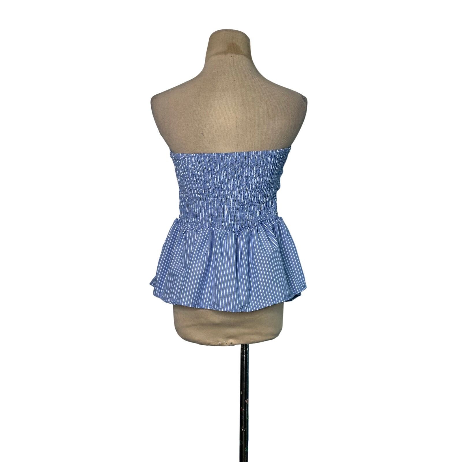 Shein Shein blue white pinstripes strapless peplum top size M Size M / US 6-8 / IT 42-44 - 8 Thumbnail