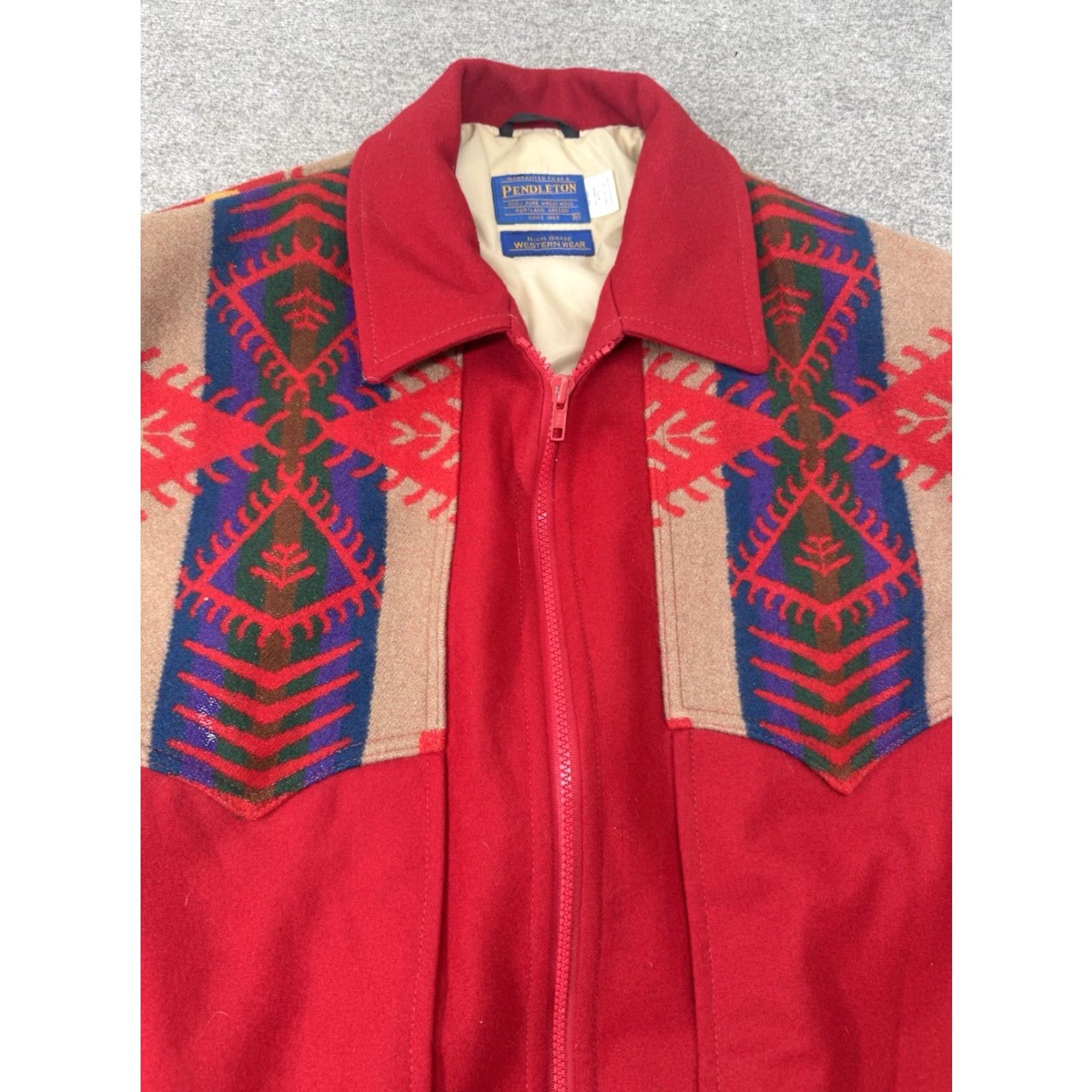 Pendleton VINTAGE Pendleton Jacket Mens M Red Wool Aztec Navajo High Grade Western USA Bomber Jacket Full Zip Pockets 90s Tribal USA Mens Size US M / EU 48-50 / 2 - 2 Thumbnail