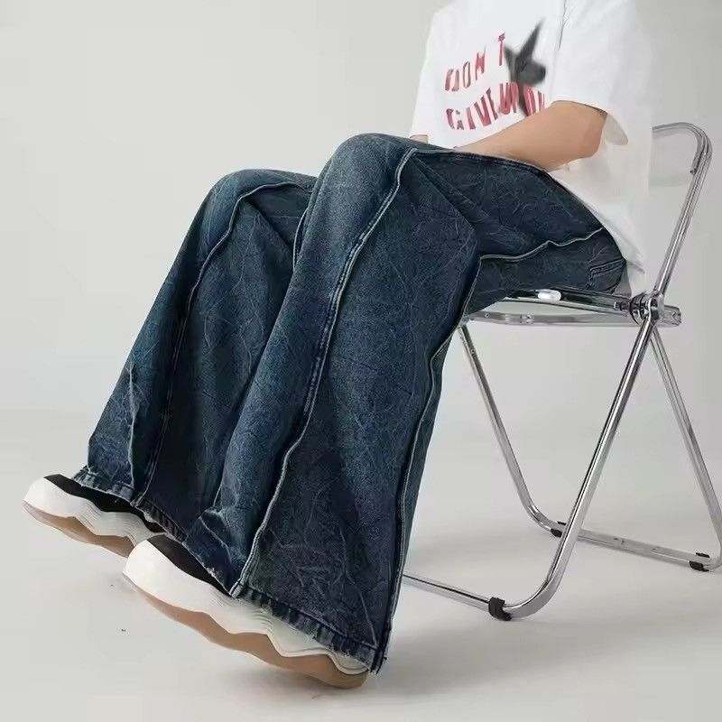 Japanese Brand Washed Blue Stacked Bagy Jeans Size US 34 / EU 50 - 4 Thumbnail