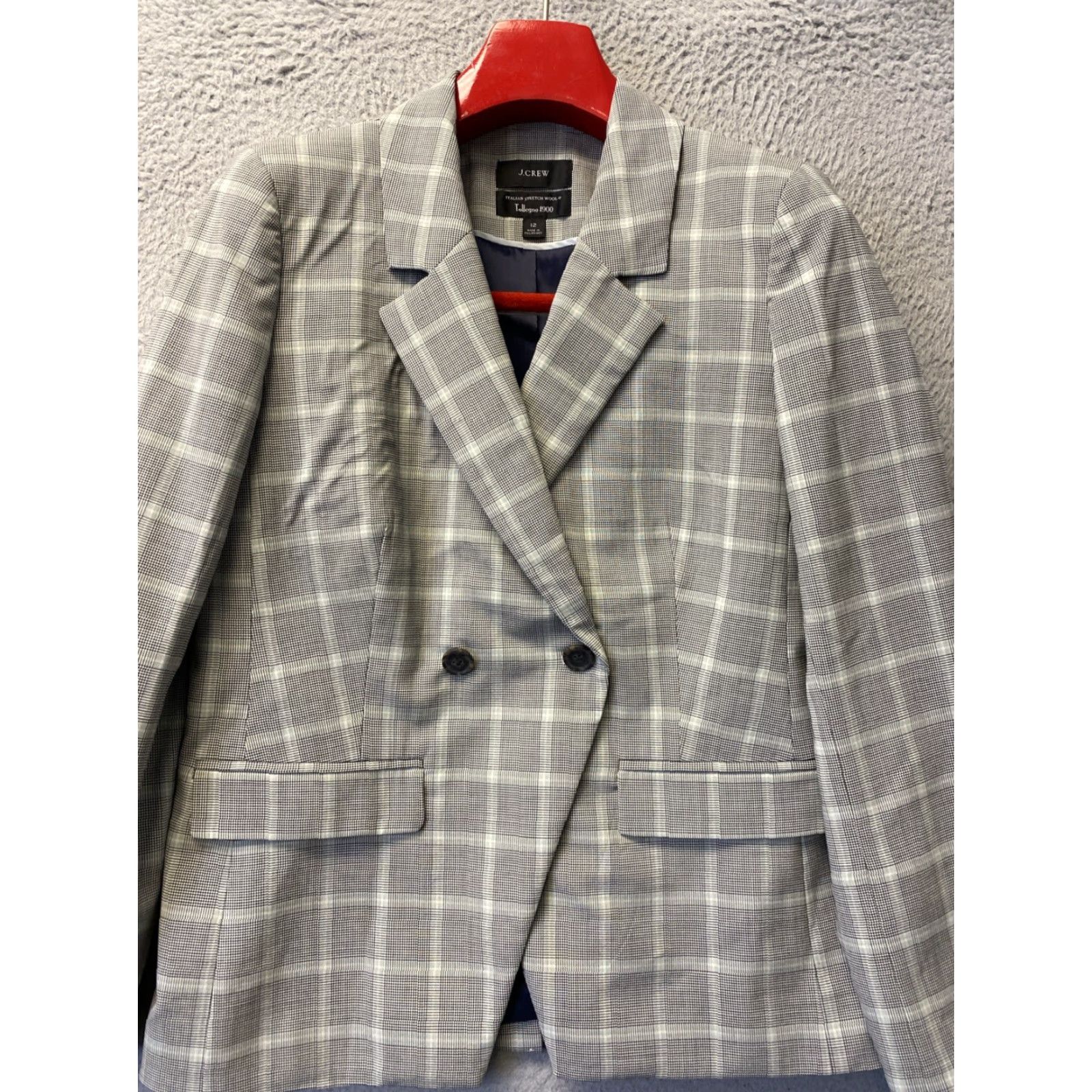 J.Crew J.CREW Women's Gray Wool Blend Blazer Jacket Size 12 Check Collared Lined Business Workwear Size XL / US 12-14 / IT 48-50 - 2 Thumbnail