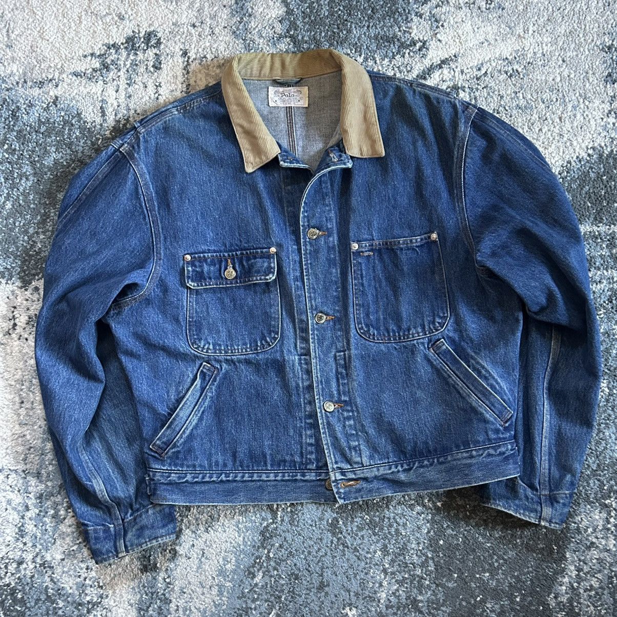 Polo Ralph Lauren 90s HEAVYWEiGHT CROPPED DARTED iNDiGO DENiM TRUCKER JACKET Size US M / EU 48-50 / 2 - 13 Thumbnail