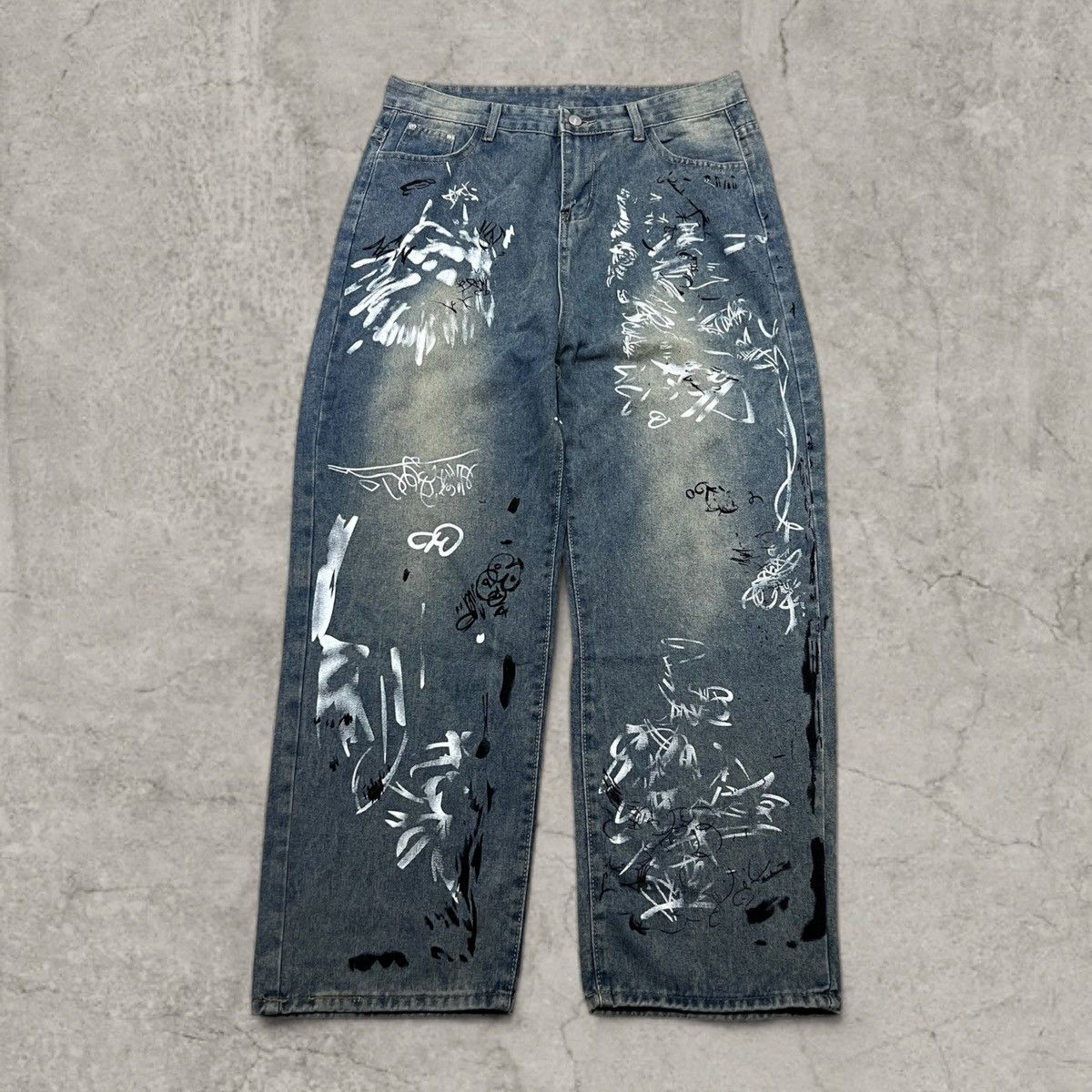 Japanese Brand Cool wide skater Japanese style jeans in faded blue. Size L Size US 34 / EU 50 - 1 Thumbnail