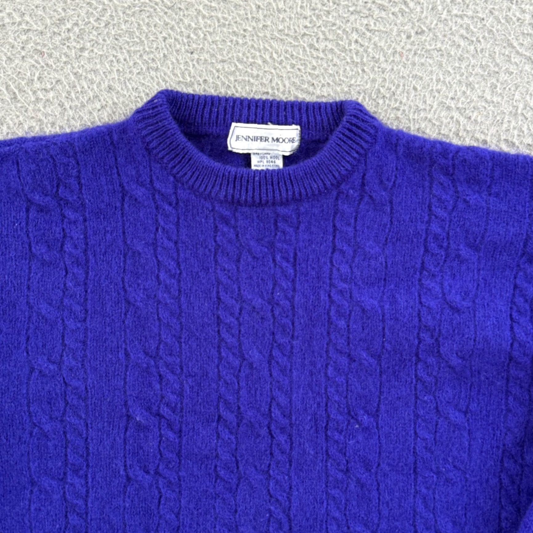 MooRER VINTAGE Jennifer Moore Sweater Women’s Small Purple Cable Knit 80s Wool Pullover Size S / US 4 / IT 40 - 3 Thumbnail