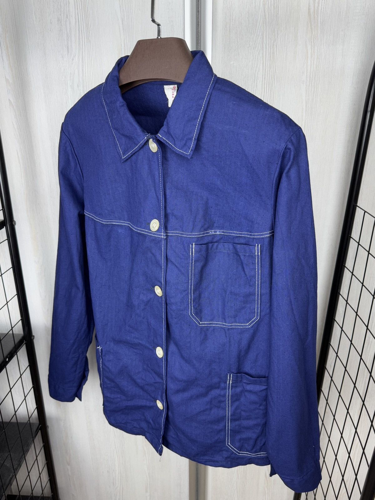Vintage VINTAGE French Jacket Blue Workwear Herringbone Canvas Chore Size L / US 10 / IT 46 - 6 Thumbnail