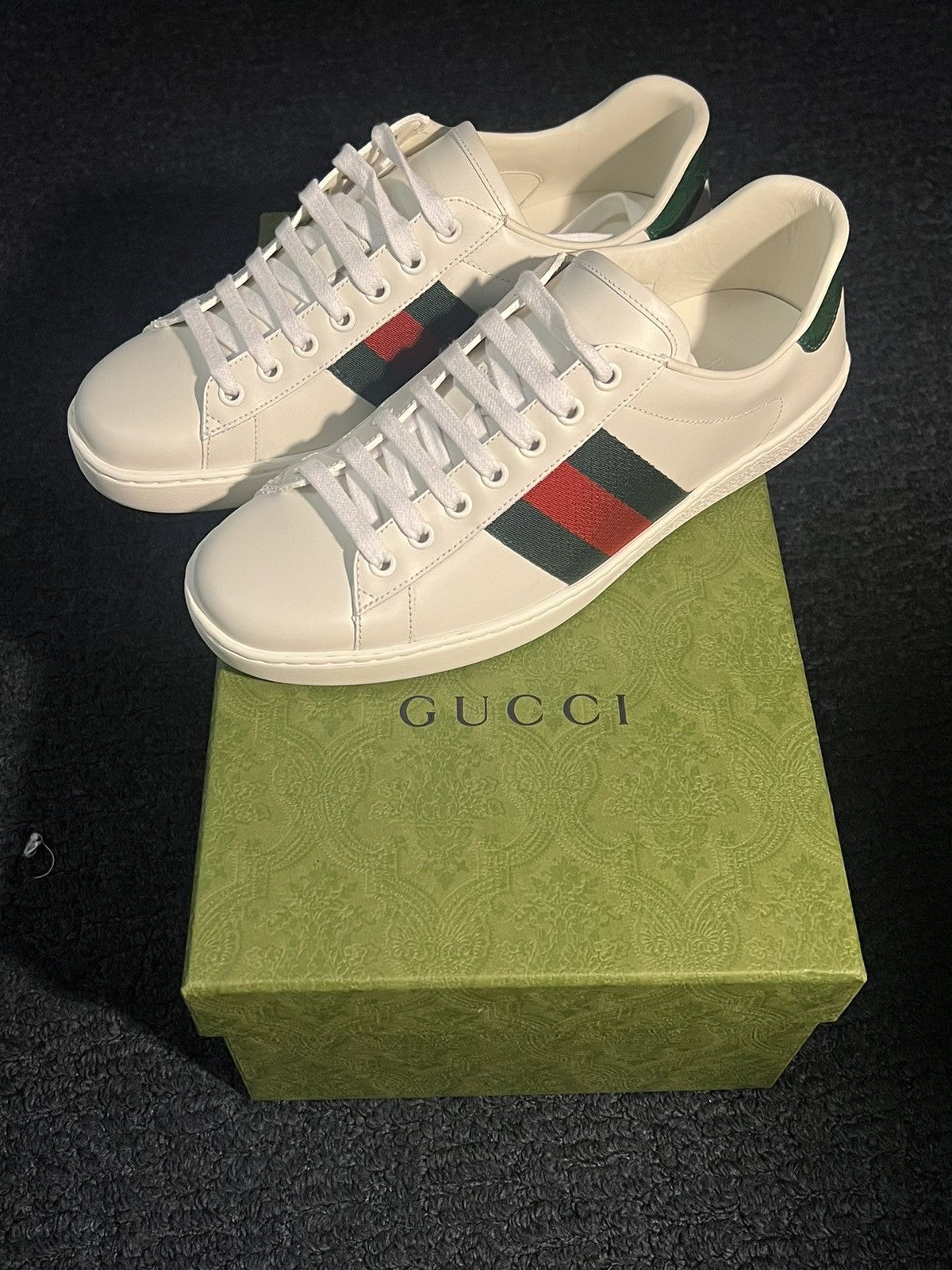 image of Gucci Men’S New Ace Leather Low-Top Sneakers in White, Men's (Size 7.5)