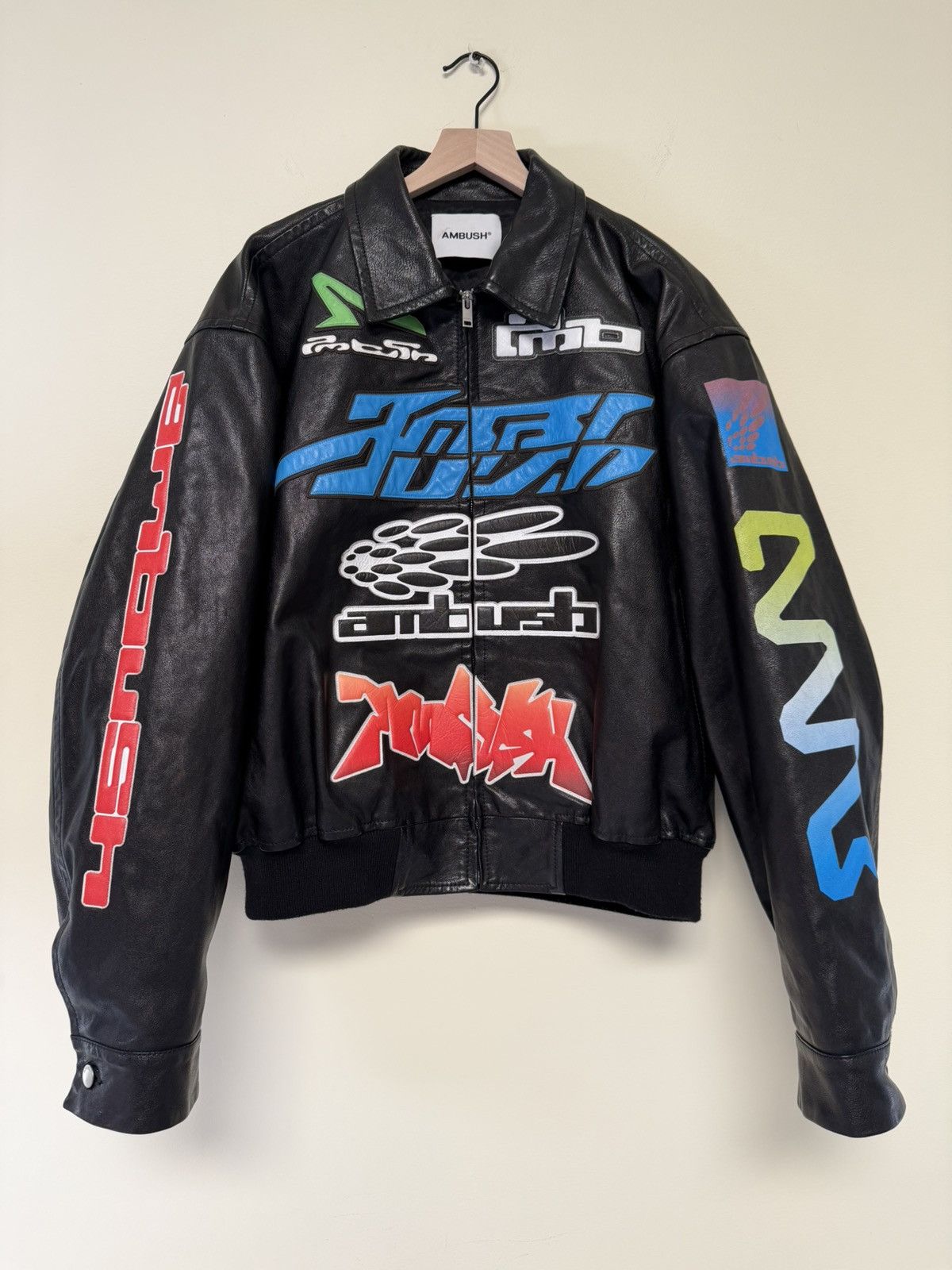 Ambush Design AMBUSH ss22 Crochet Collar Leather Jacket | Grailed