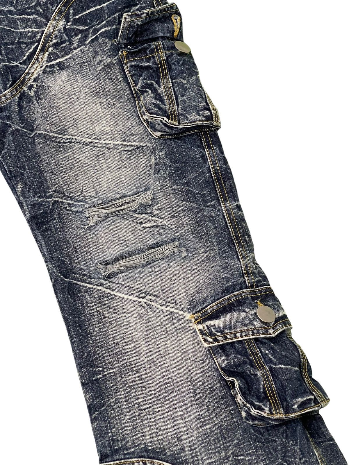 Japanese Brand Flare Jeans Cargo Topism Distress Acid Wash Boot Cut 7🟦4 Size US 33 - 7 Thumbnail