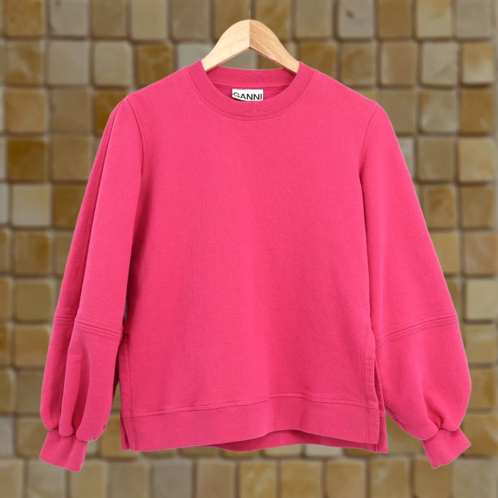 Ganni Ganni Women's Crew Neck Sweatshirt XS Pink Logo Embroidered Back Oversized All Seasons Casual Pullover Size XS / US 0-2 / IT 36-38 - 1 Thumbnail