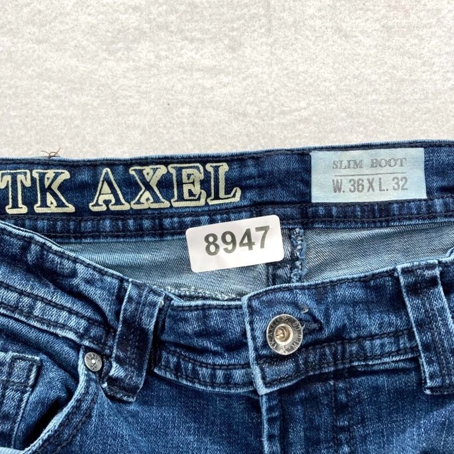 Denime TK Axel Jeans Mens 36x30 Slim Fit Dark Wash Blue Stretch Denim Bootcut Pants Size US 36 / EU 52 - 4 Thumbnail