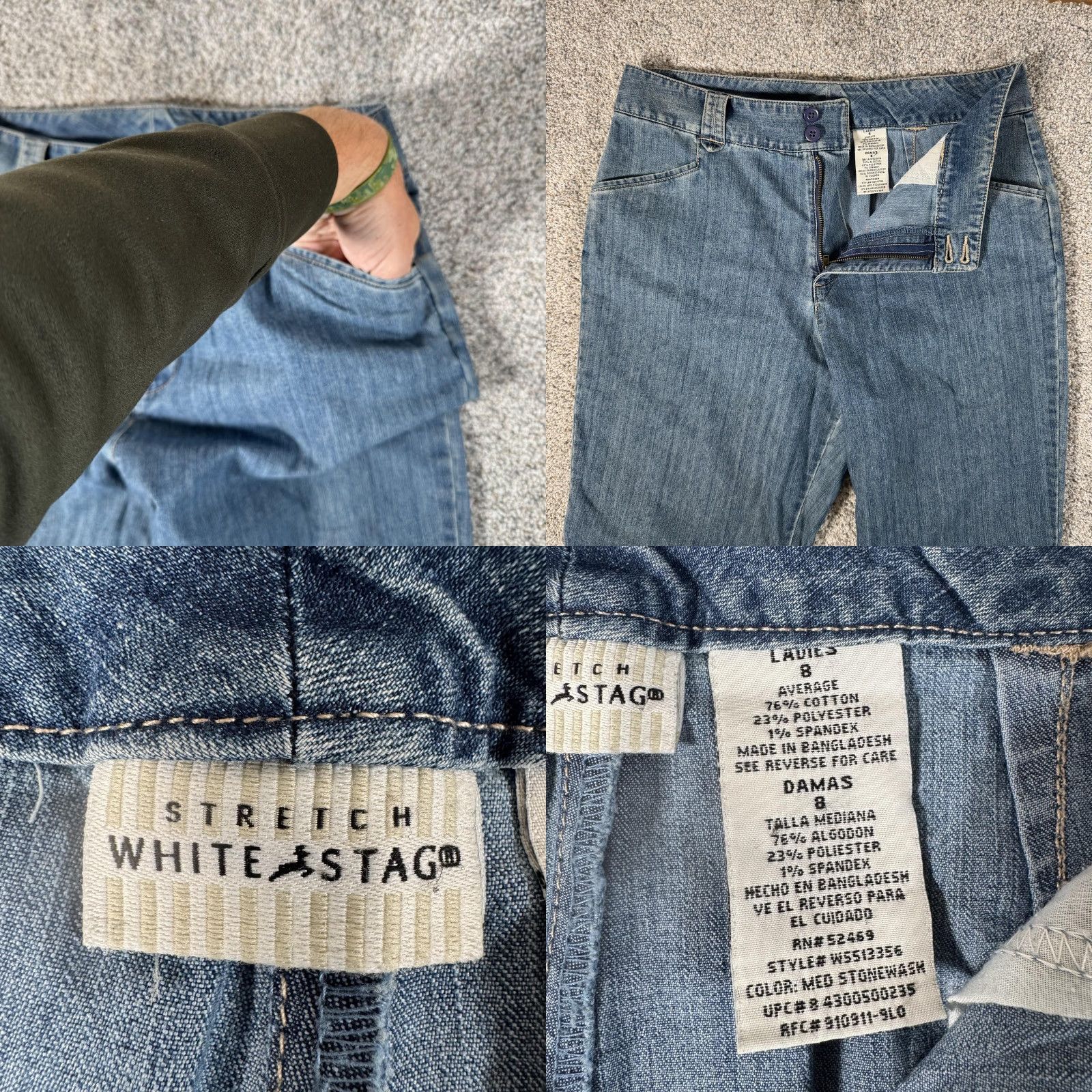 Vintage White Stag Jeans 8 Blue Medium Stonewash Stretch Straight Leg Zip Fly Womens Size 30" / US 8 / IT 44 - 8 Thumbnail