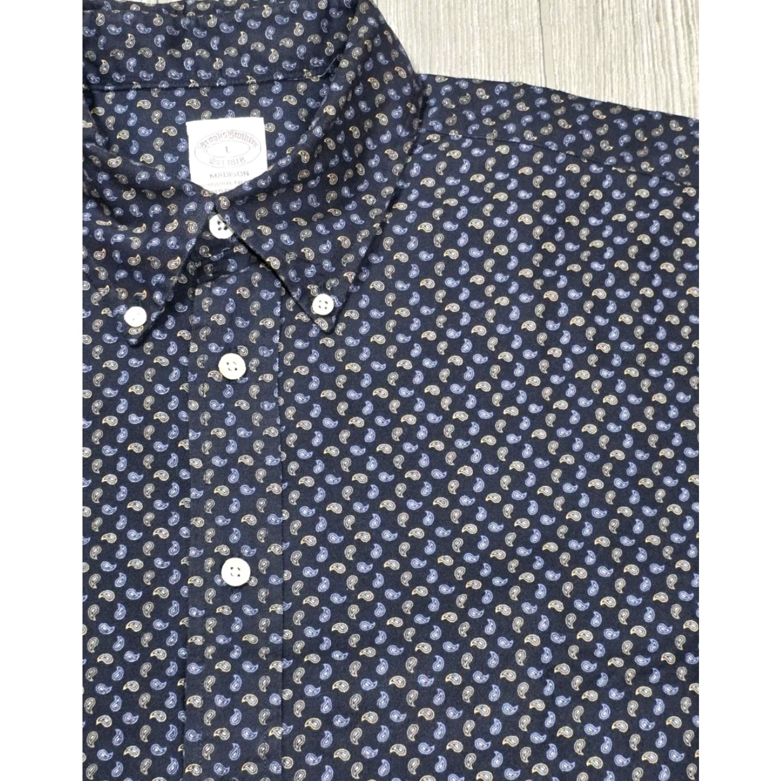 Brooks Brothers BROOKS BROTHERS Button-Up Madison Shirt L Navy Paisley Long Sleeve Men Size US L / EU 52-54 / 3 - 4 Thumbnail