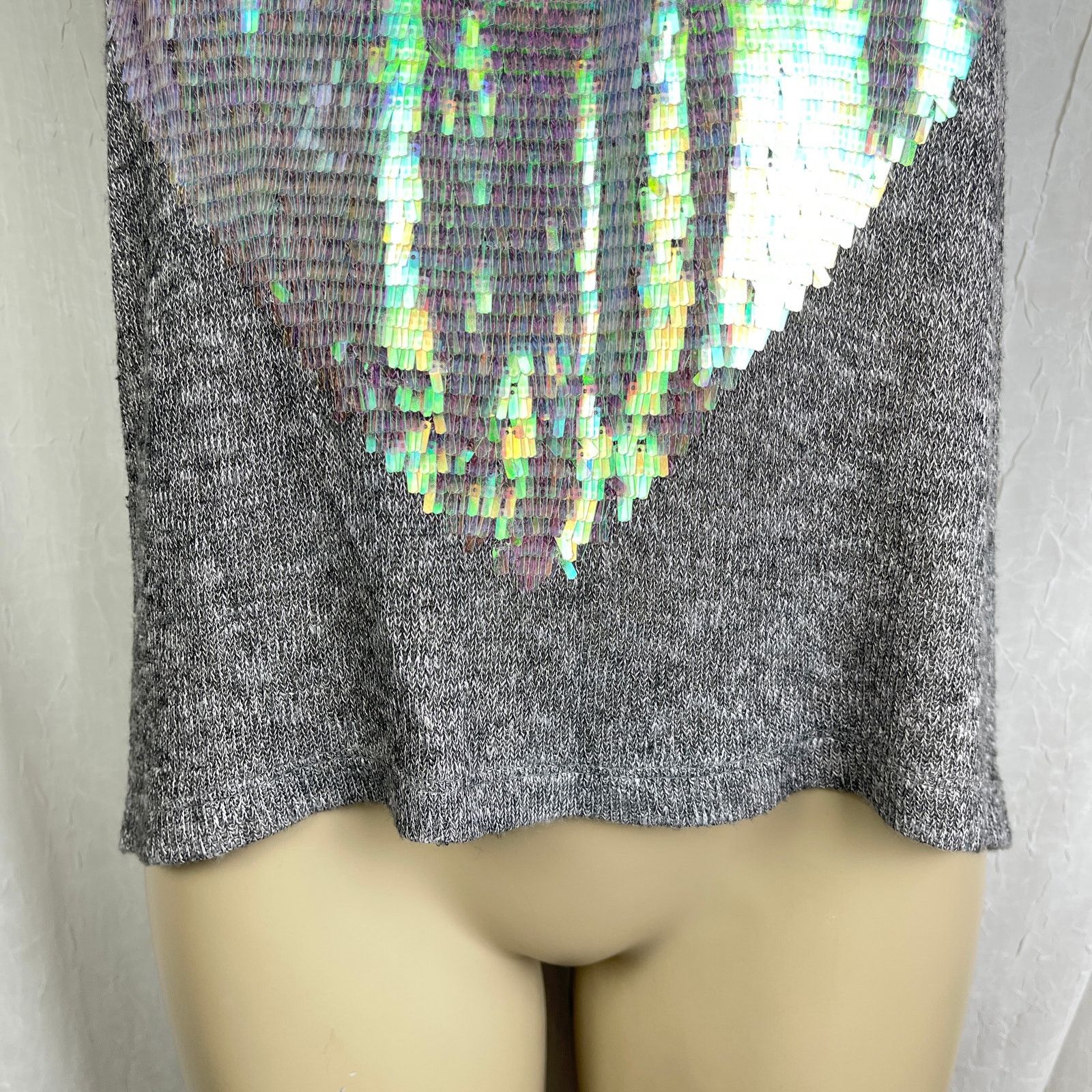 Pink Victoria’s Secret PINK Gray Slouchy Sheer Tank Top Sequins Size M / US 6-8 / IT 42-44 - 4 Thumbnail