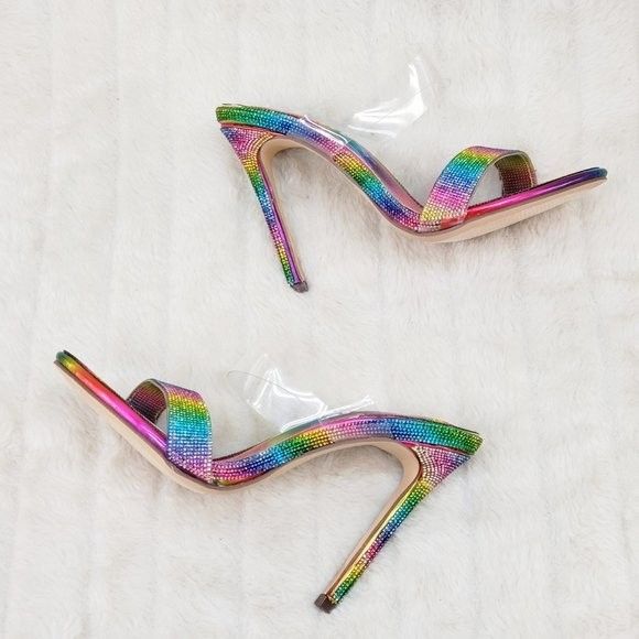 Other Lee Rainbow Hologram Rhinestone Slip On Double Strap High He Size US 9 / IT 39 - 7 Thumbnail