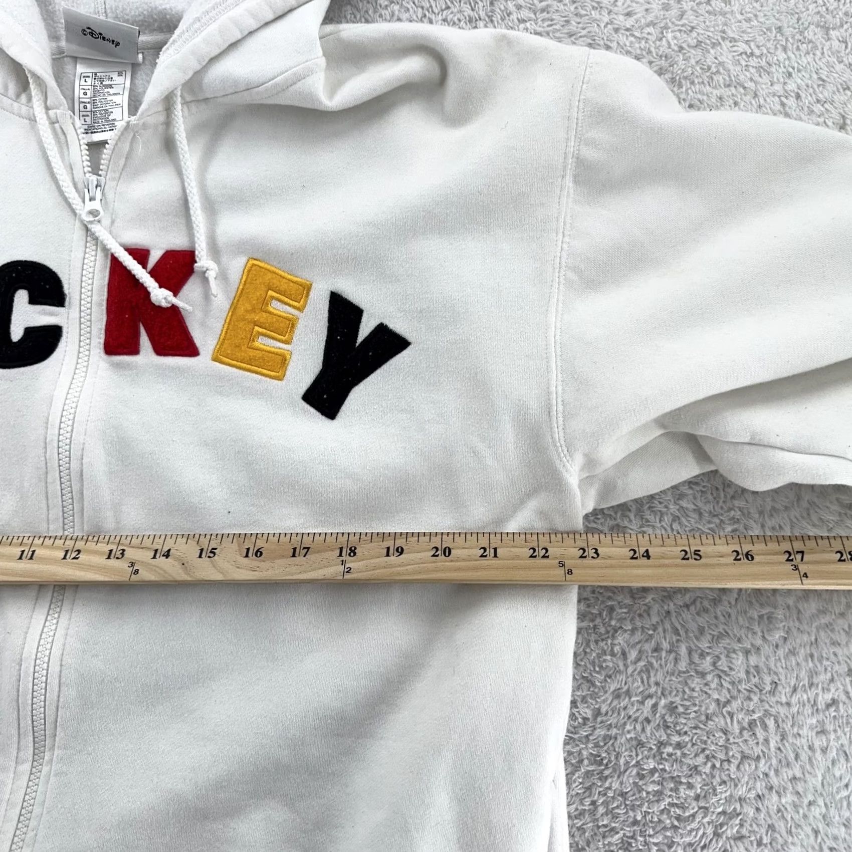 Disney Walt Disney World Hoodie Mickey Mouse Embroidered Full Zip Bomber Jacket Mens Medium White Cotton Polyester Lined Pockets Hooded Zip Front Size US M / EU 48-50 / 2 - 4 Thumbnail