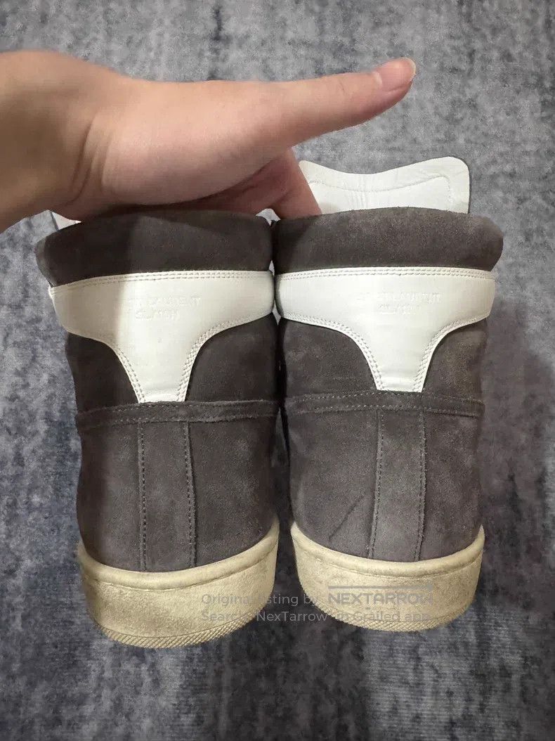 Saint Laurent Paris Saint Laurent Paris Dark Gray Suede Striped High-Top Sneak Size US 7 / EU 40 - 4 Thumbnail
