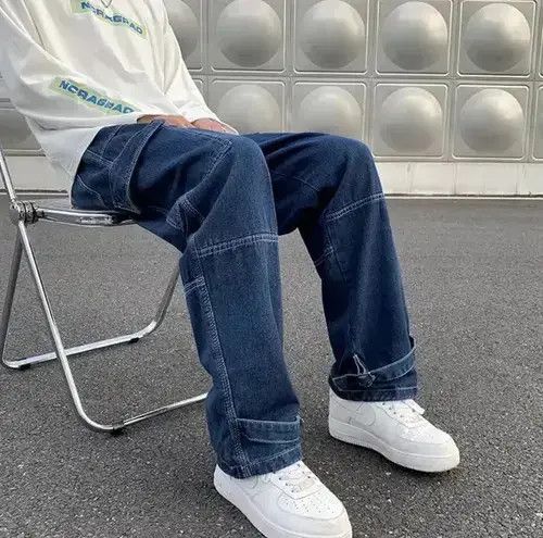Japanese Brand Blue Color Straight Baggy Denim Pants Size US 29 - 3 Thumbnail